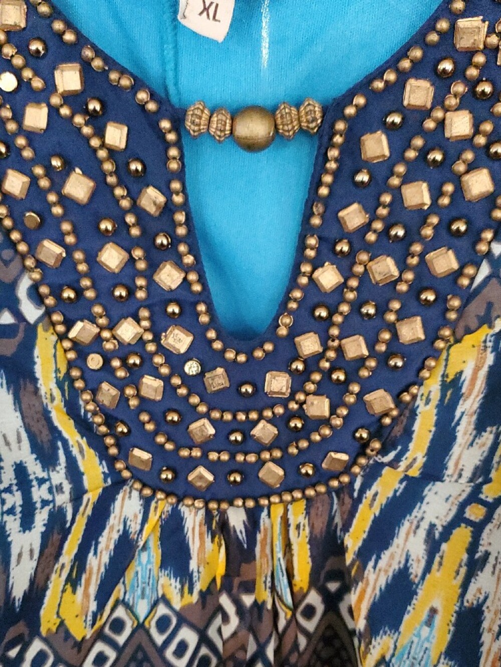 Magic Blue & Yellow Beaded Neck Sleeveless Dress - Picture 4 of 5